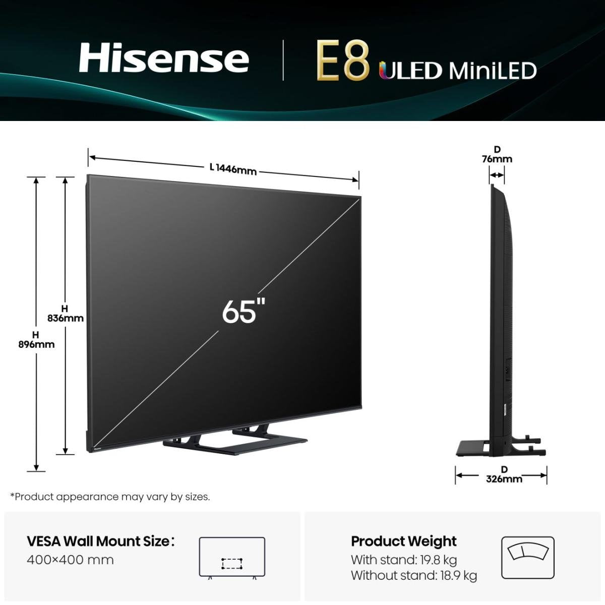 EAN 6942351419954 - Hisense 65E8Q 165,1 cm (65") 4K Ultra HD Smart TV Wifi Negro, Gris 600 cd / m² imagen 2