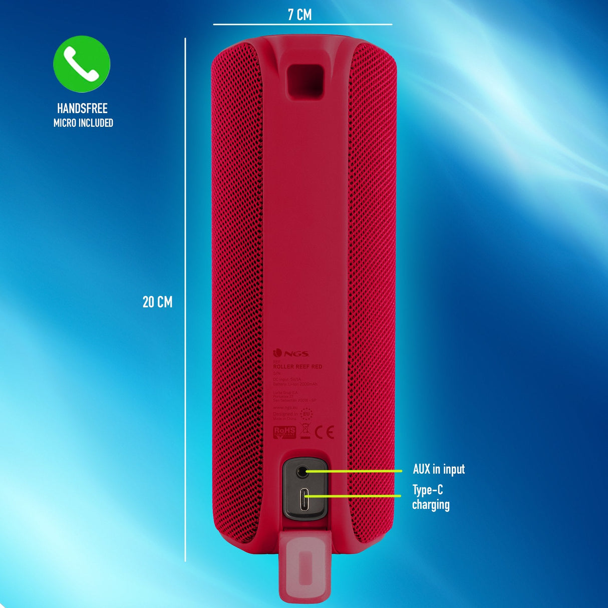 Altavoz Con Bluetooth Ngs Roller Reef 20w 2.0 Rojo