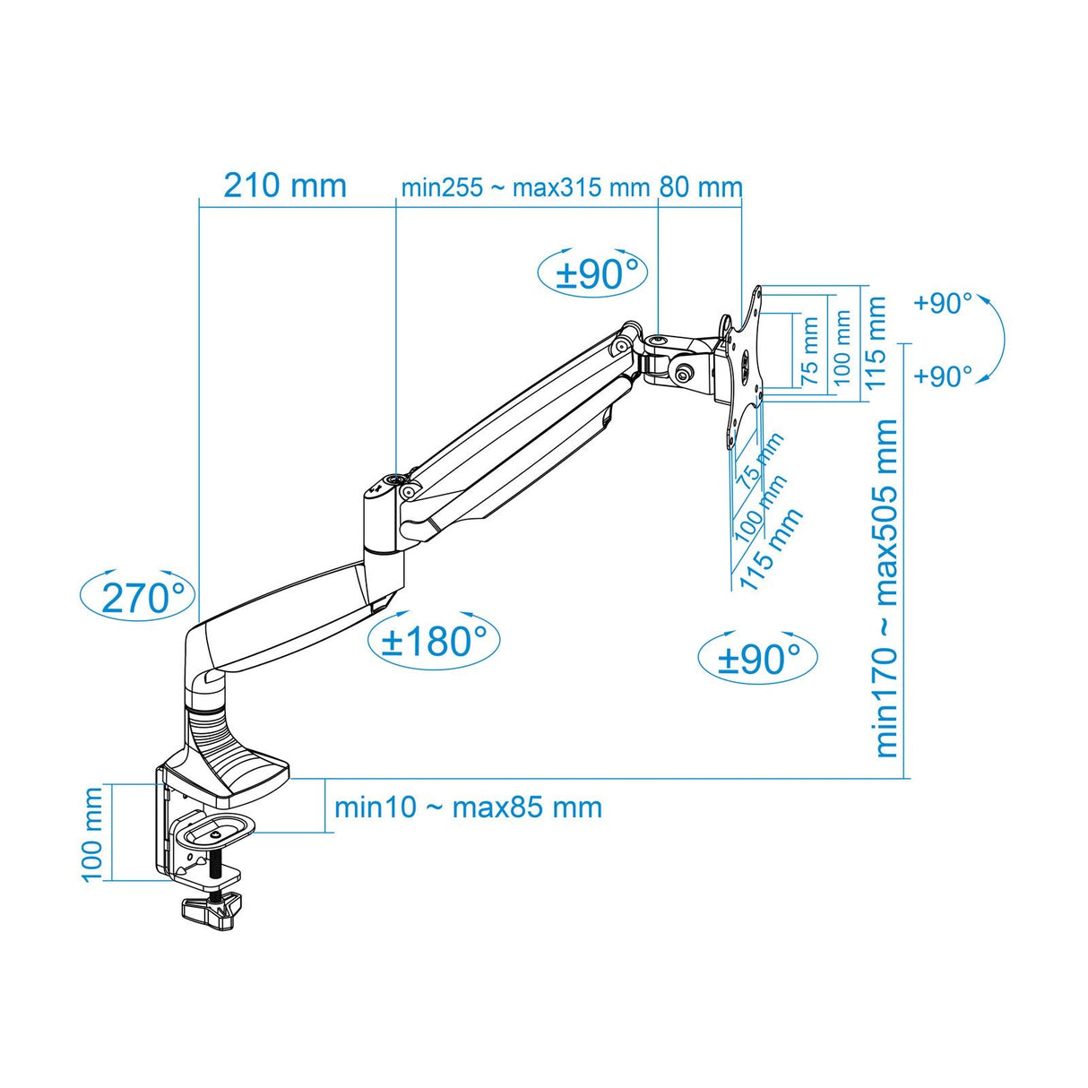 Tooq Soporte De Mesa Con Brazo Articulado Para Monitor De 13"-32" - Giratorio E Inclinable - Piston De Gas - Peso Max