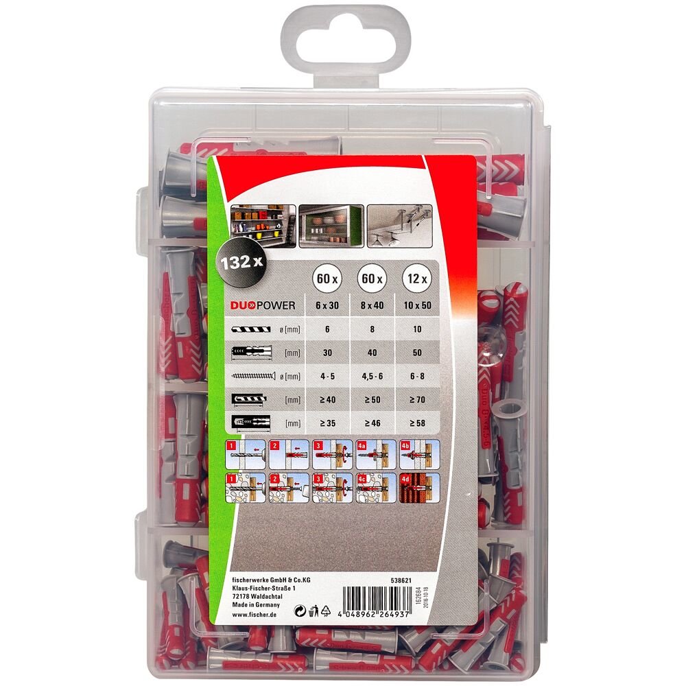 EAN 4048962264937 - Fischer 538621 tornillo de anclaje y taco 132 pieza(s) Enchufe de pared imagen 2
