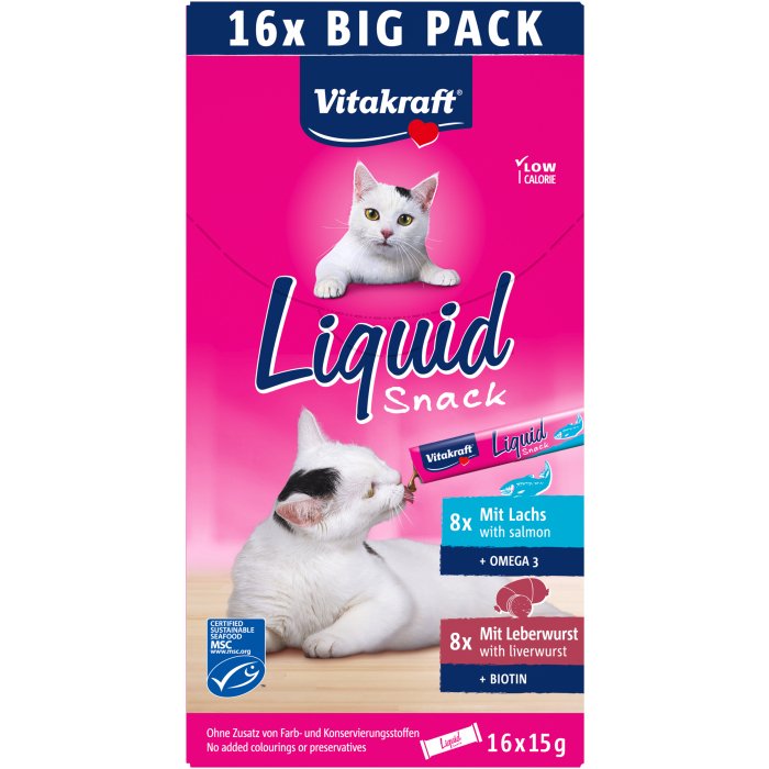 Vitakraft Snack Líquido De Hígado Con Salmó Un Premio Para Gatos - 16x15 G