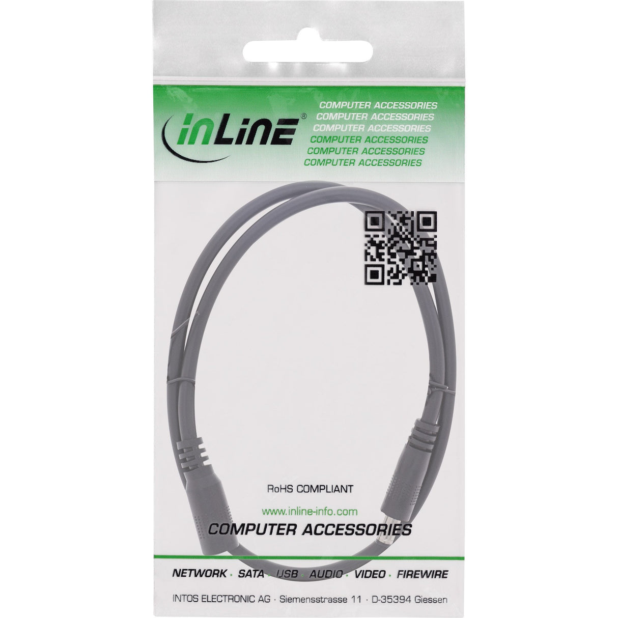 Cable De Extensión De Cc Inline, Enchufe De Cc Macho/Hembra 5,5x2,5 Mm, Awg 18, Negro, 2 M