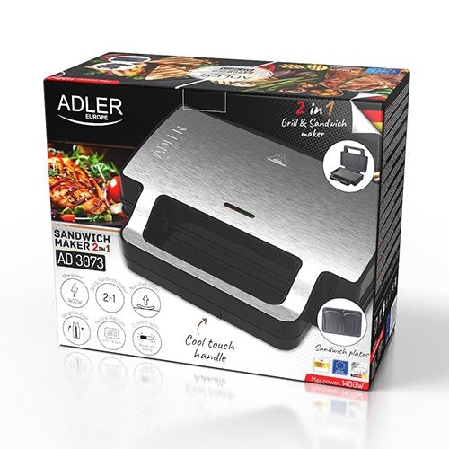 EAN 5905575903112 - Adler AD 3073 sandwichera 1400 W Negro, Plata imagen 12