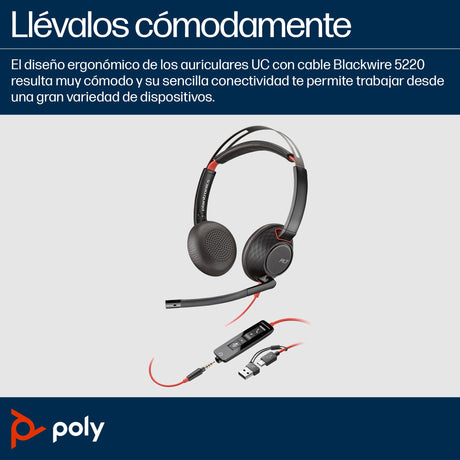 EAN 0197498429441 - HP Poly Blackwire 5220 Stereo USB-C Headset +3.5mm Plug +USB-C/A Adapter Alámbrico Diadema Business/Every imagen 6