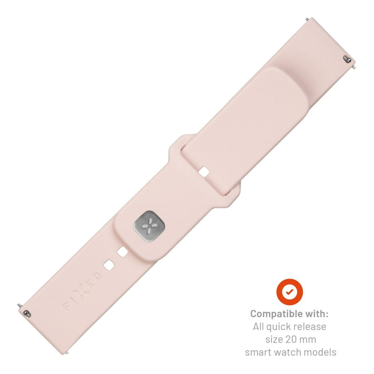 Fixed Silicone Sporty Strap Set With Quick Release 20mm For Smartwatch, Pink