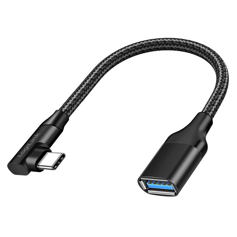 Adaptador Usb-C Macho 90º Acodado A Usb-A Hembra 15w  10gb/S Otg Cable De 0.20m Negro Logilink Bulk