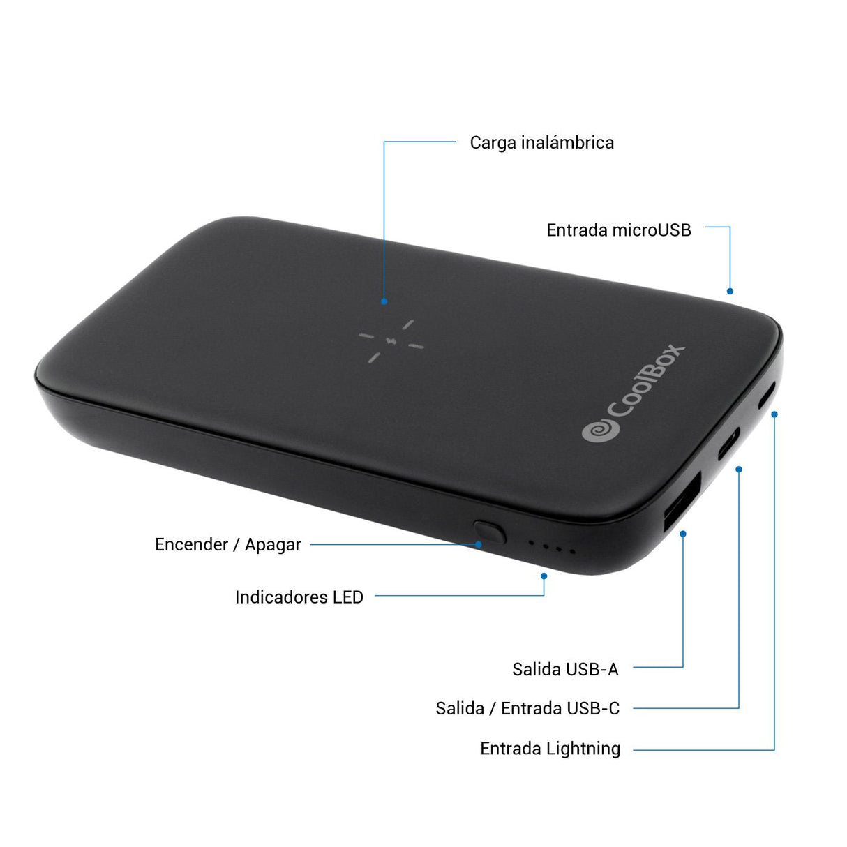 Bateria Externa Portátil Power Bank Qi Coolbox 10000mah Negro