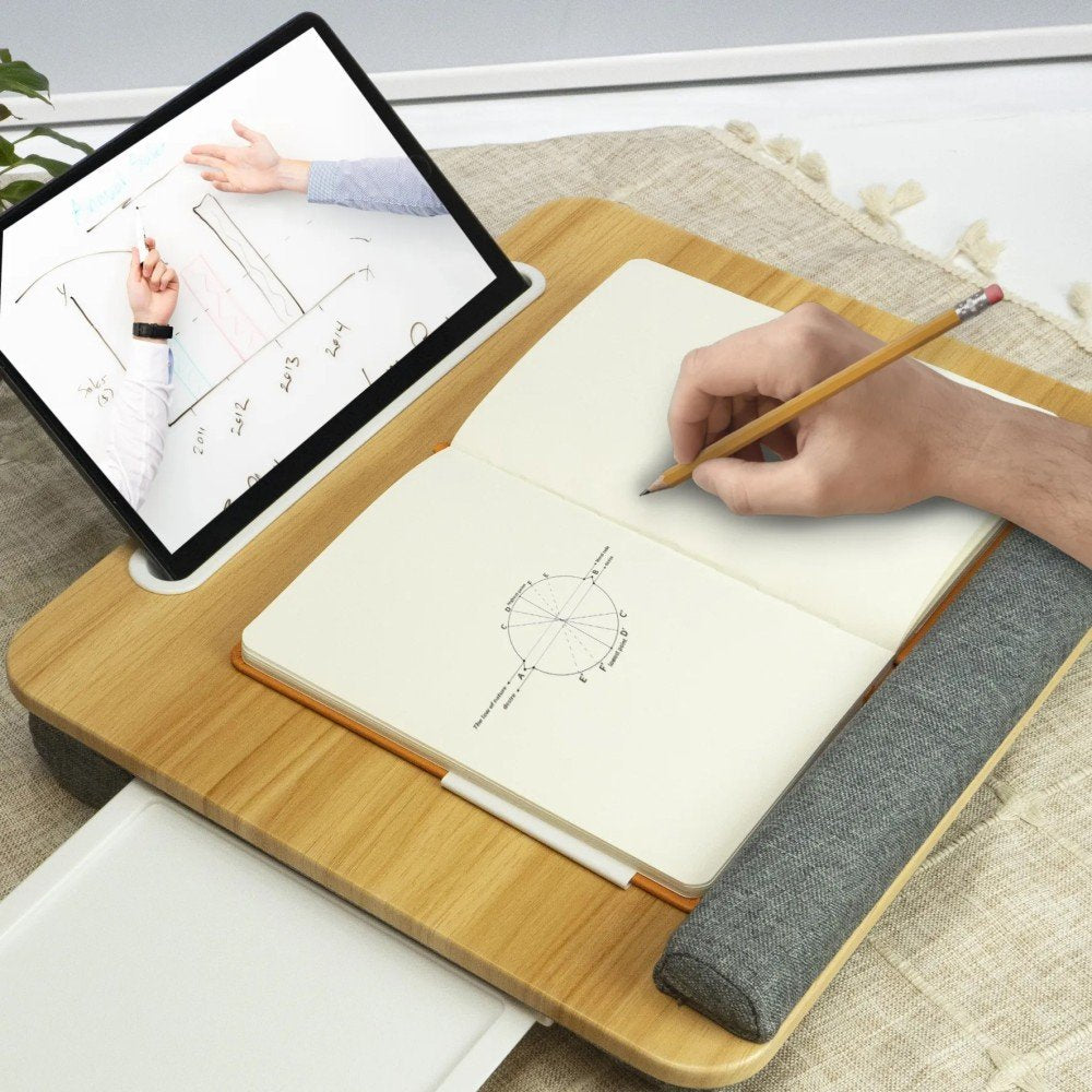 Techly Bamboo Portable Laptop Desk Stand With Padded Base And Tablet Stand