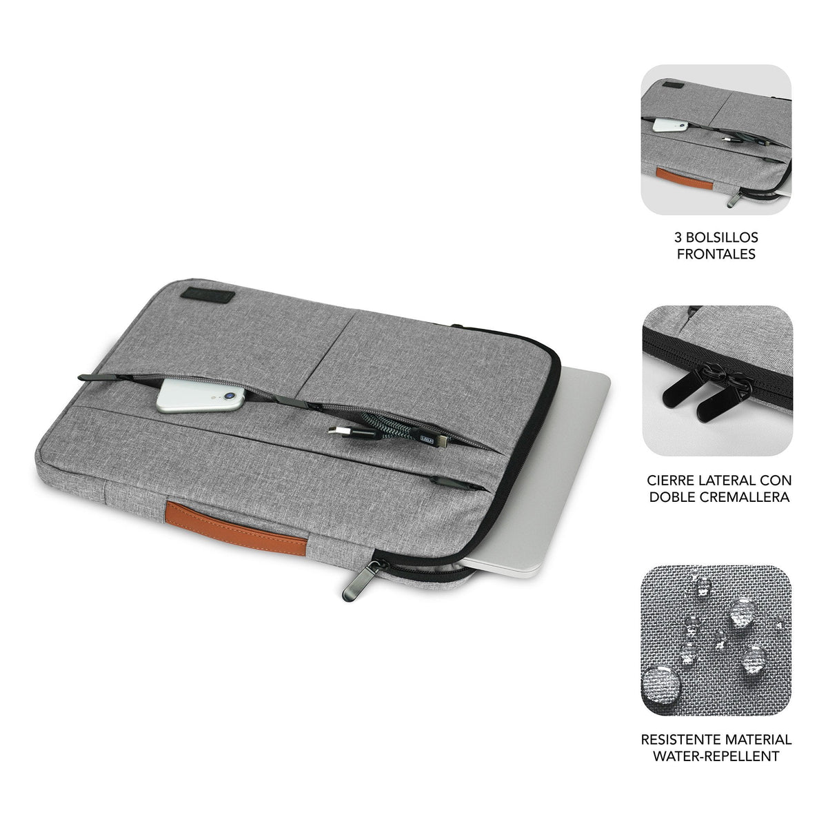 Funda Subblim Air Padding 360 Sleeve Para Portátiles Hasta 14' Gris Claro