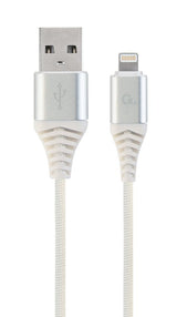 Gembird Cable De Carga Y Datos Usb A Lightning Trenzado Premium 1m, Plata Blanco