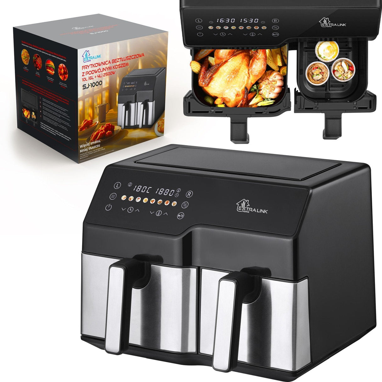 Extralink Home Air Fryer 10l (6l+4l) Eu Sj-1000 2500w
