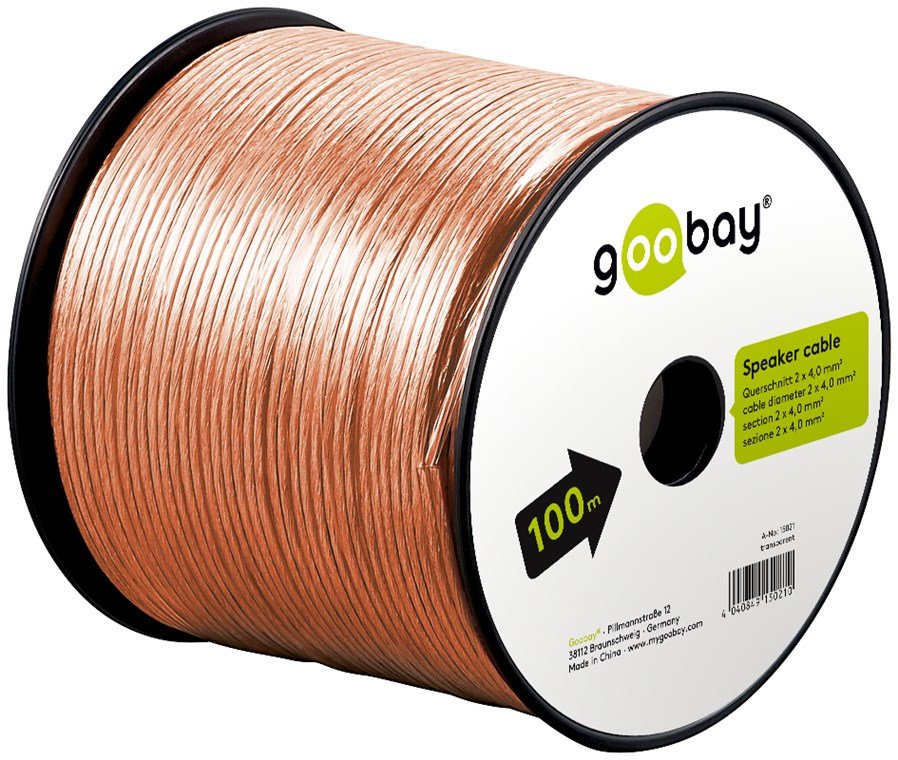 Bobina De 100 Metros Cable Altavoz Transparente 2x4.00mm Cca-Pvc  Cpr Eca Goobay