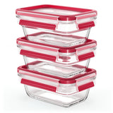 Emsa N10511 Clip & Close Glas Frischhaltedosen-Set 3-Teilig Transparente/Rot