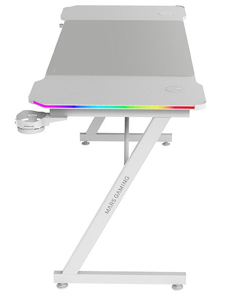 Mesa Gaming Mgd-X140 Rgb Blanco Mars Gaming 140x60/ Alfombrilla Xxl/ Soportes Externos Para Bebidas Y Auriculares/ Gestión De Cables/ Iluminación Argb Con Mando