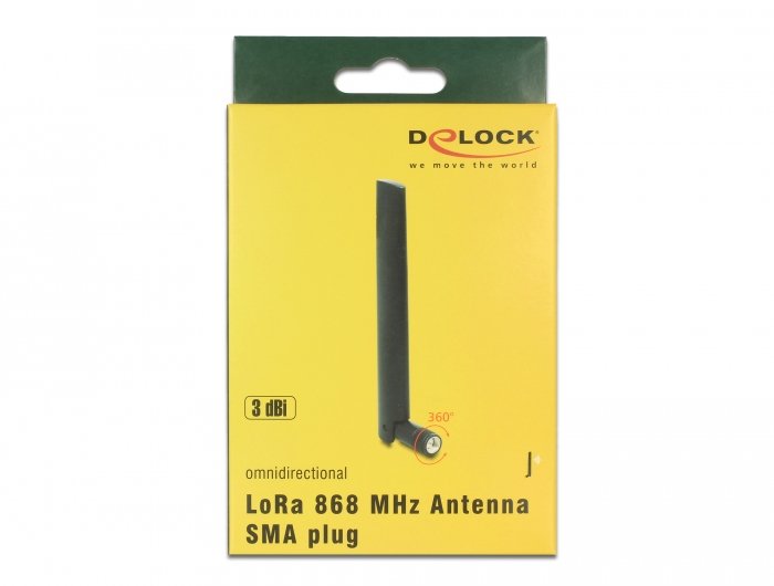 Delock Antena Lora 868 Mhz Macho Sma 3 Dbi Omnidireccional Con Unión De Inclinación Negro