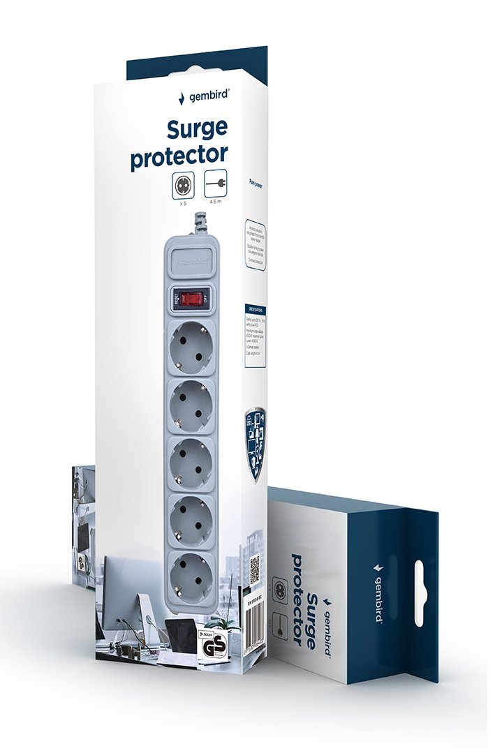 Regleta Gembird Energenie Spg3-B-15c, 5 Enchufes (Schuko), 4,5 M, Gris