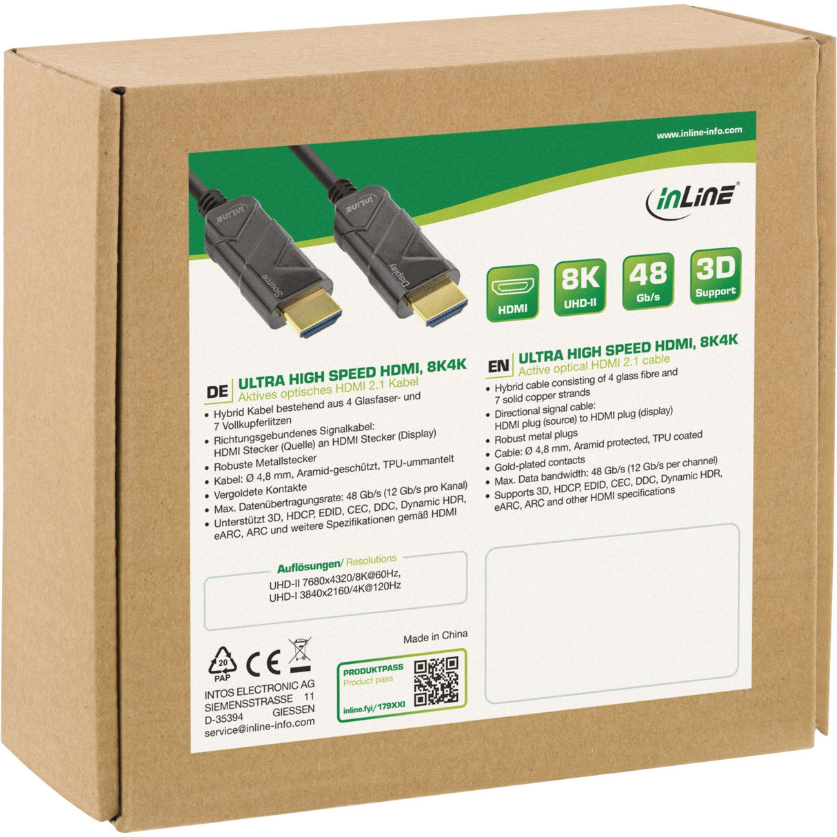 Cable Inline Hdmi Aoc, Cable Hdmi De Ultra Alta Velocidad, 8k4k, Negro, 20 M