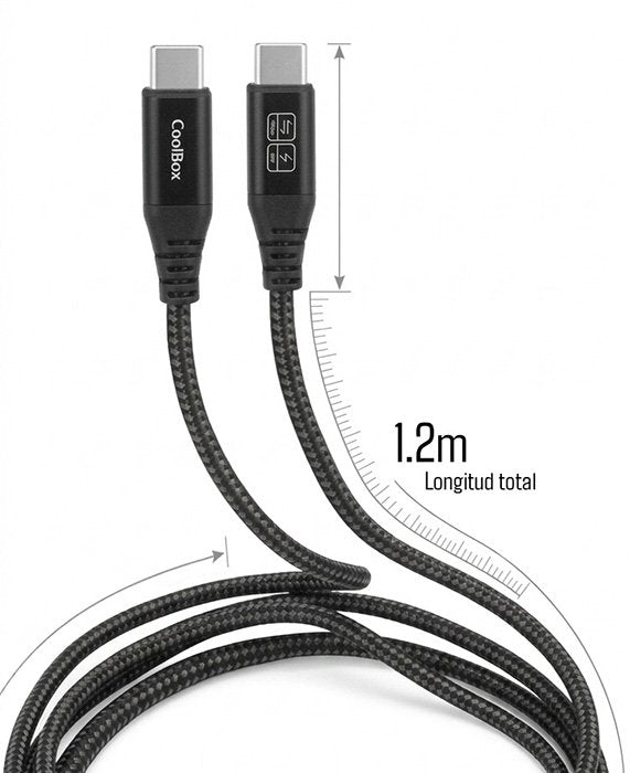 Coolbox Cable Trenzado Usb-C/Usb-C 3.2 Gen2 Datos 10gbps + Carga Rapida 60w Aluminio 1.2m