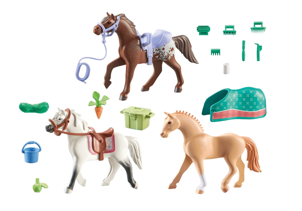 Playmobil 71356 Caballos De La Cascada 3 Caballos: Morgan, Cuarto De Milla Y Shagya Arabian, Juguete De Construcción