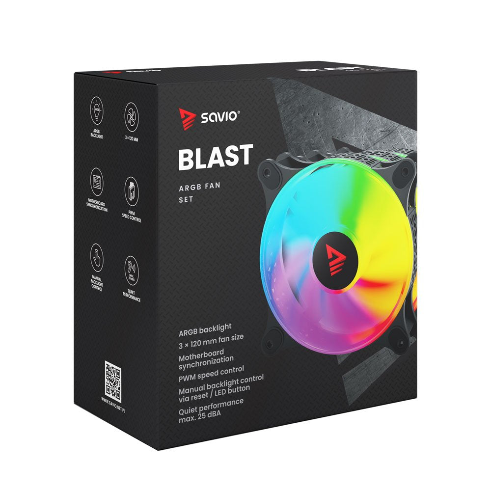 Juego De 3 Ventiladores Argb Savio Blast 3 X 120 Mm 3 Pines 5 V 4 Pines 12 V