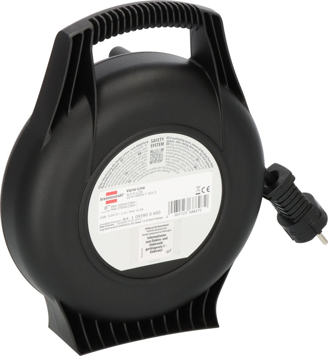 EAN 4007123688272 - Brennenstuhl 1093900600 base múltiple 10 m 3 salidas AC Interior Negro imagen 2