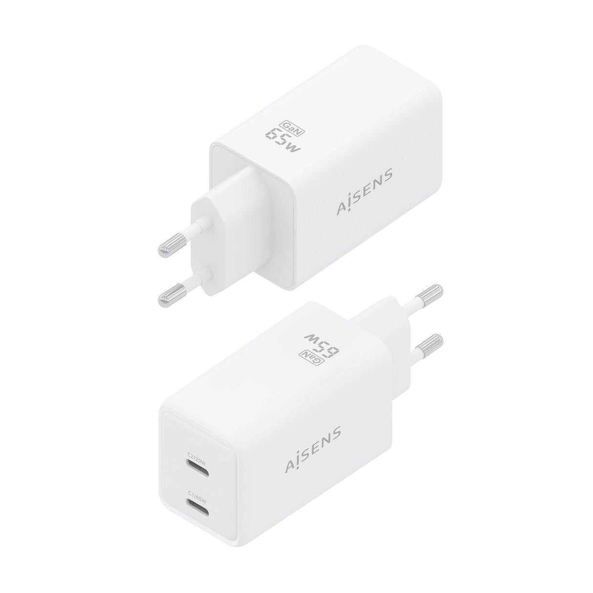 Aisens Cargador Gan 65w, 2xusb-C Pd3.0 Qc4.0, Blanco