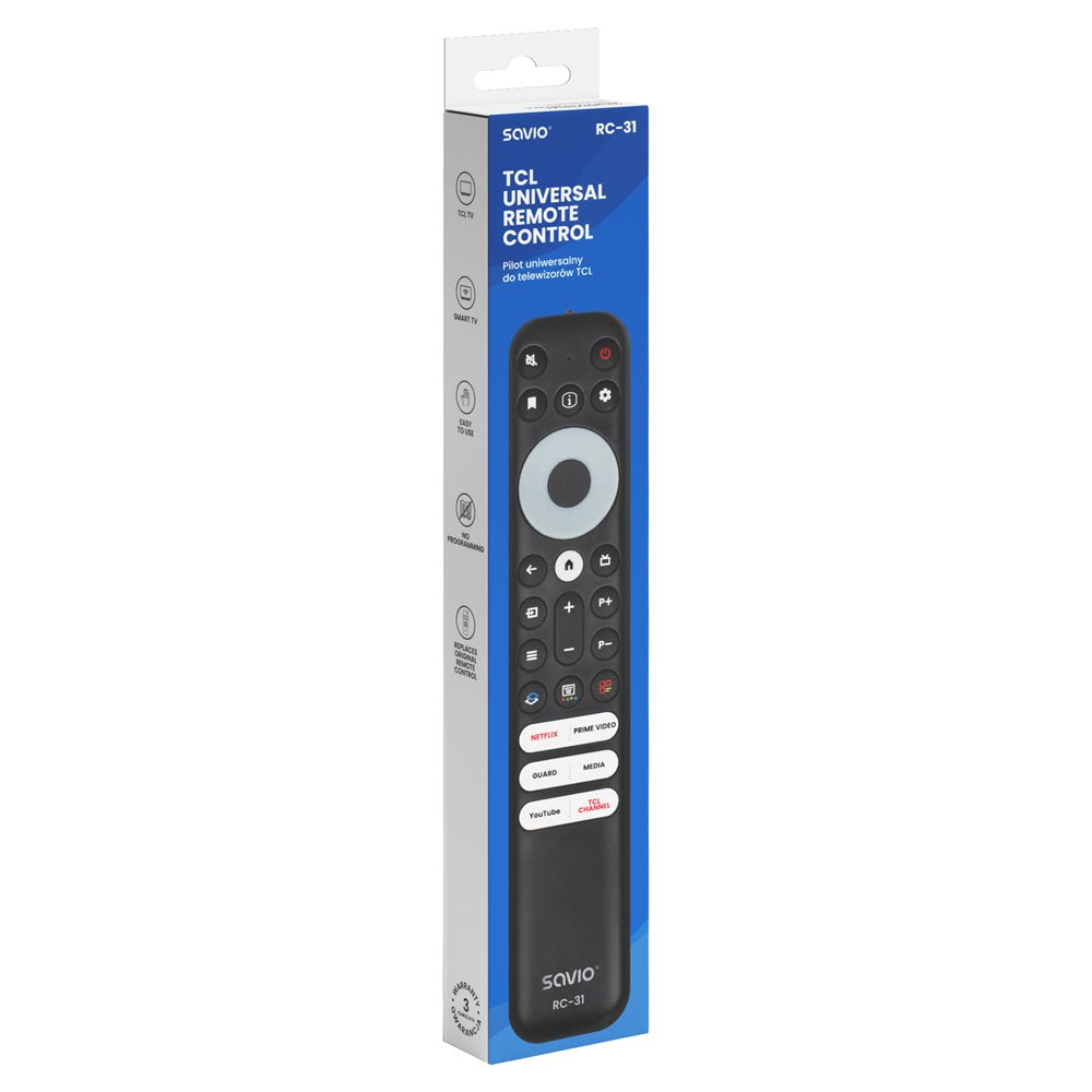 Savio Rc-31 Mando A Distancia Universal/De Repuesto Para Tv Tcl  Smart Tv