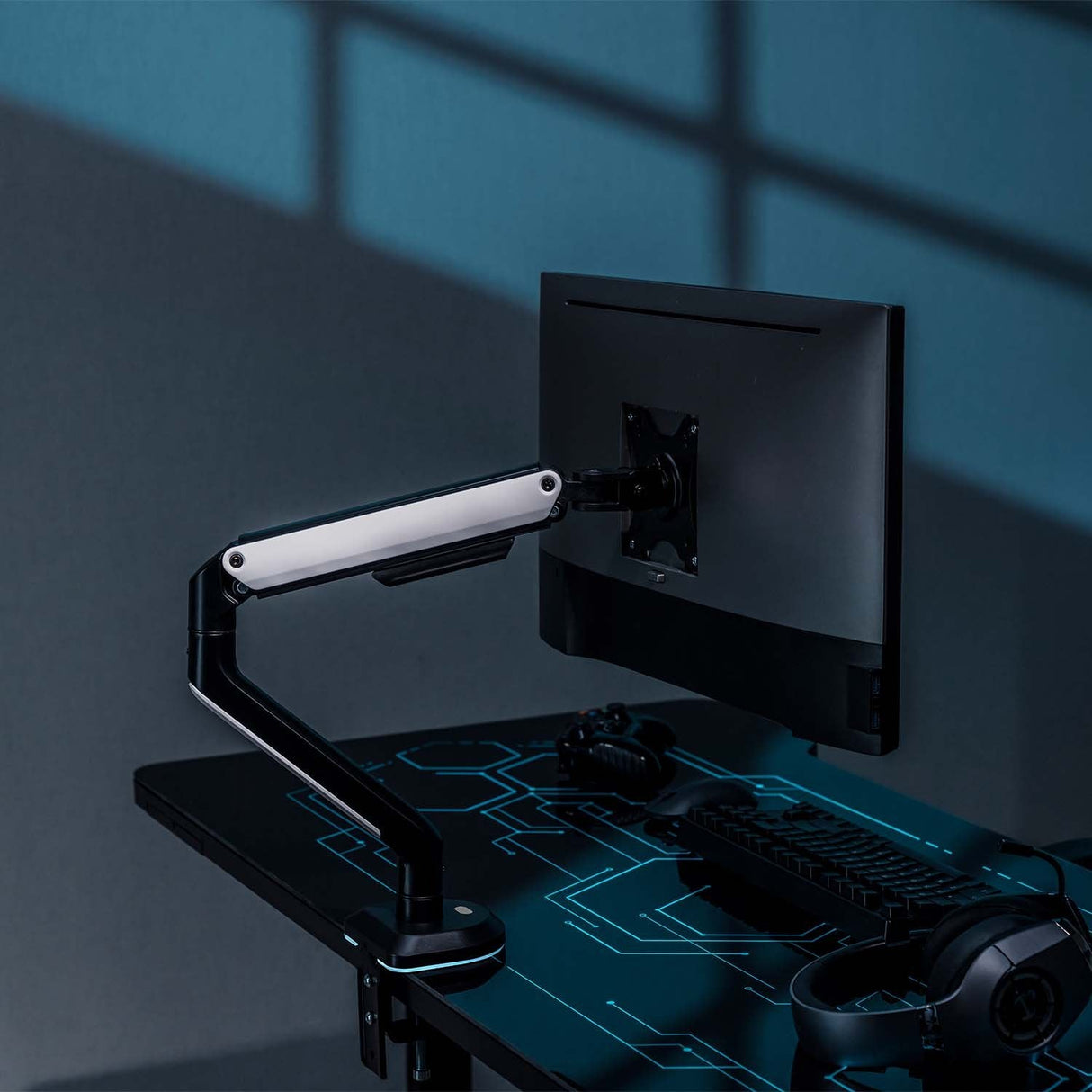 Aisens Soporte De Mesa Rgb Gaming Contrapeso Giratorio E Inclinable Para Monitor/Tv 9kg (3 Pivotes, 1 Brazo) De 17-32, Negro-Blanco