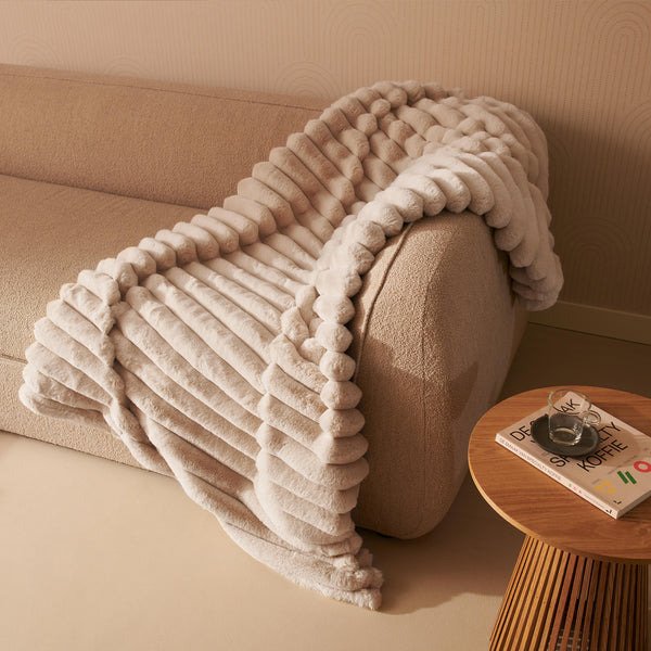 Duux Yentl Wrmedecke Striped Rabbit Faux Fur Gris (200x200)