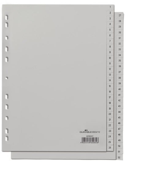 EAN 4005546600826 - Durable 650410 lengüeta de índice Separador numérico con pestaña Polipropileno (PP) Gris imagen 1