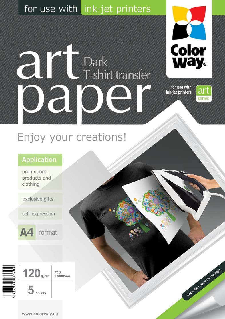 Papel Fotogrã¡Fico Colorway Art T-Shirt Transfer (Oscuro), 5 Hojas, A4, 120 G/Mâ²