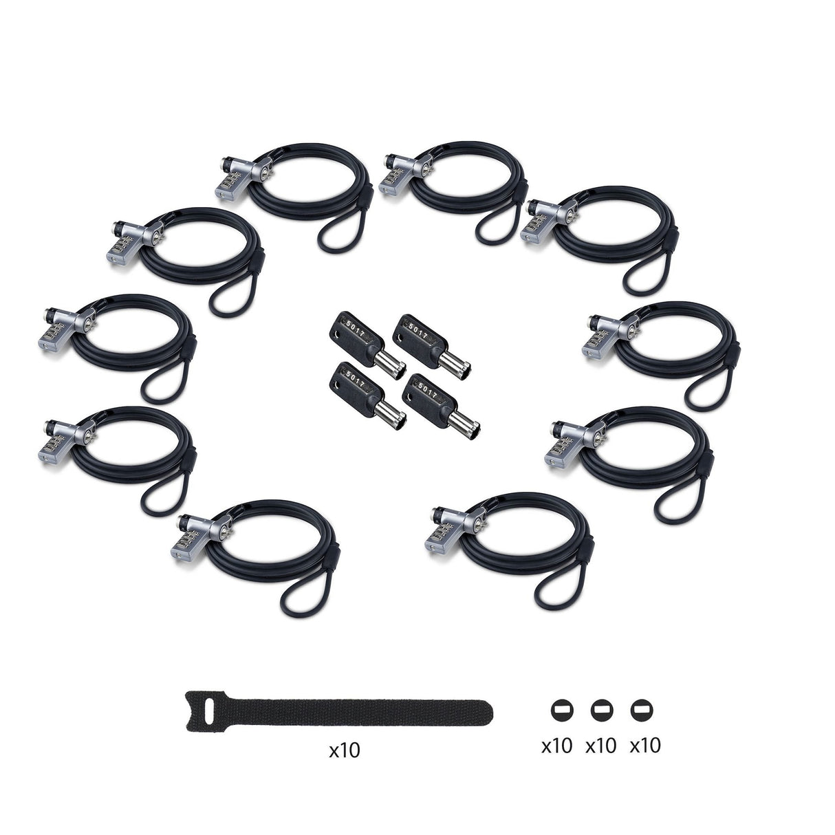 Startech.Com Startech - Candado Con Cable De Seguridad - 3-In-1, Keyed Alike/Combination Security Cable Lock, Anti-Theft - Negro & Plateado - 2 M - Conforme Taa (Paquete Con 10)