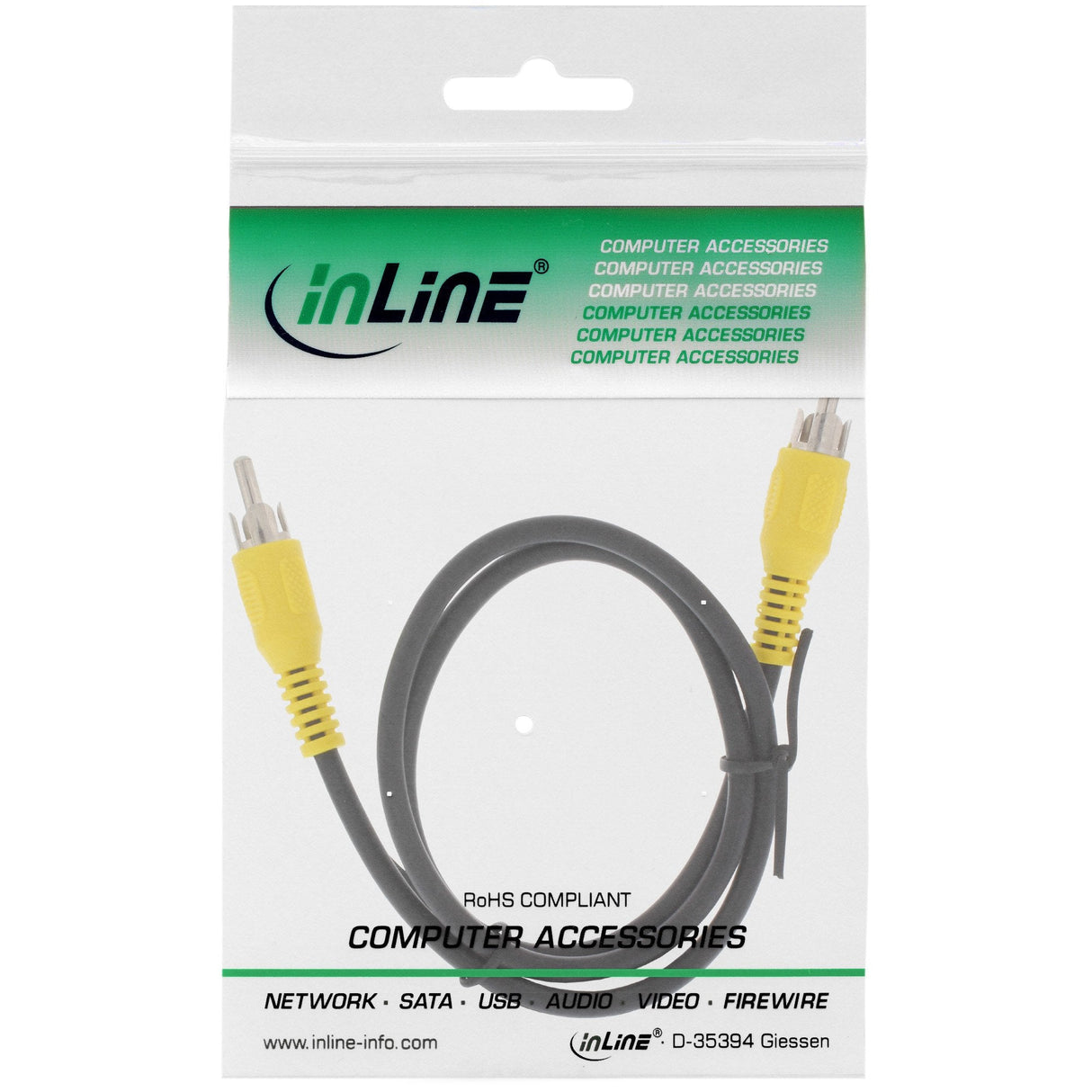 Cable De Video Inline 1x Rca Macho A Macho Conectores Amarillos 2m