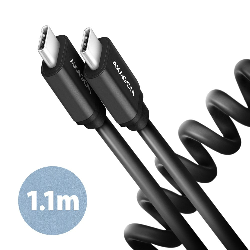 Axagon Hcm-Am20tb Spiralcable, Usb-C Zu Usb-C, 1 M, Usb 2.0, 2.4 A, Alu, Pvc - Negro