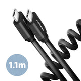 Axagon Hcm-Am20tb Spiralcable, Usb-C Zu Usb-C, 1 M, Usb 2.0, 2.4 A, Alu, Pvc - Negro