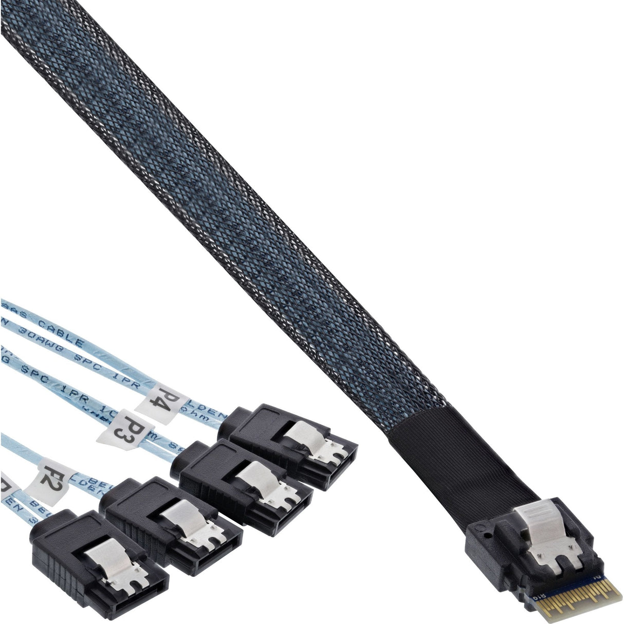 Cable Inline Slim Sas, Sff-8654 A 4x Sata De 7 Pines, 12 Gb/S, 0,5 M