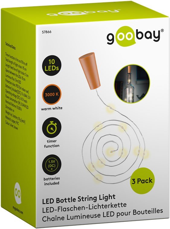 Cadenas De Luces Led 3x 10  Para Botellas, Incl. Temporizador
Decoración De Luz Atmosférica Para Botellas De Vidrio