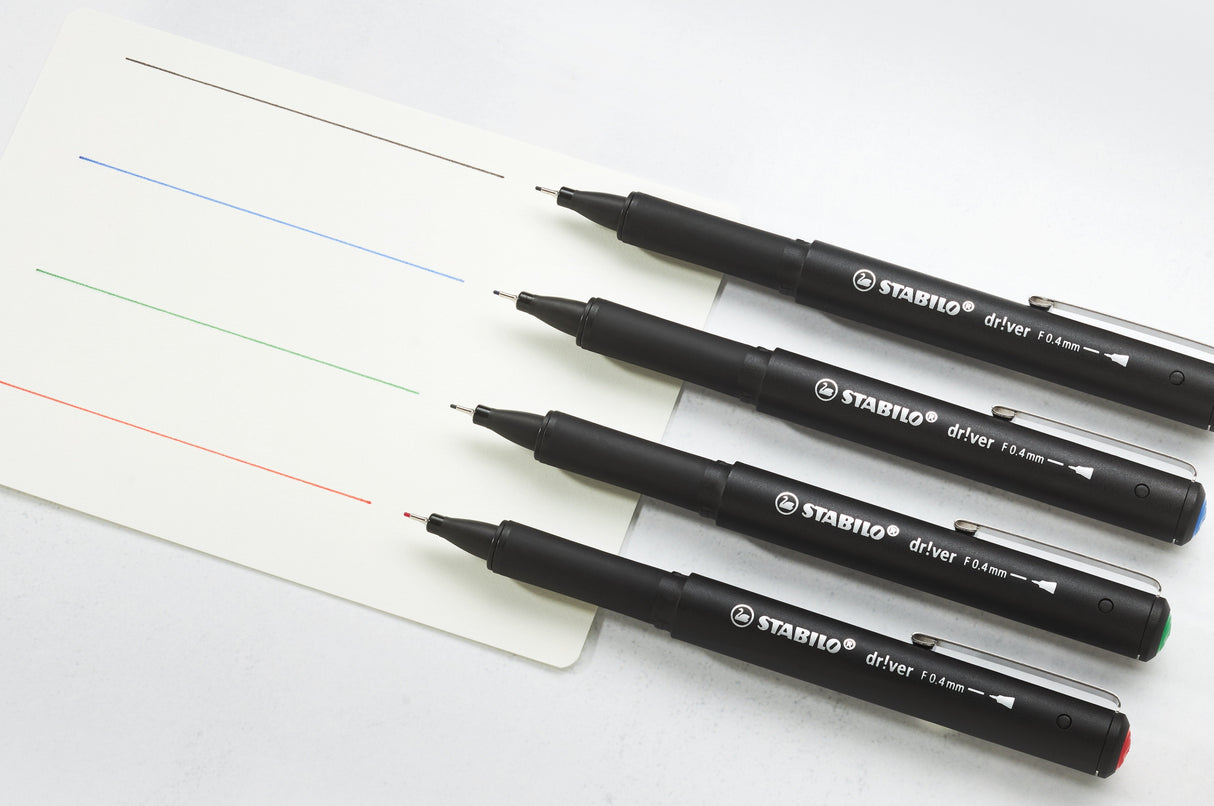 Stabilo Dr!Ver Pack De 4 Rotuladores De Punta Fina 0.4mm - Tinta A Prueba De Manchas, Inodora Y Con Base Al Agua -