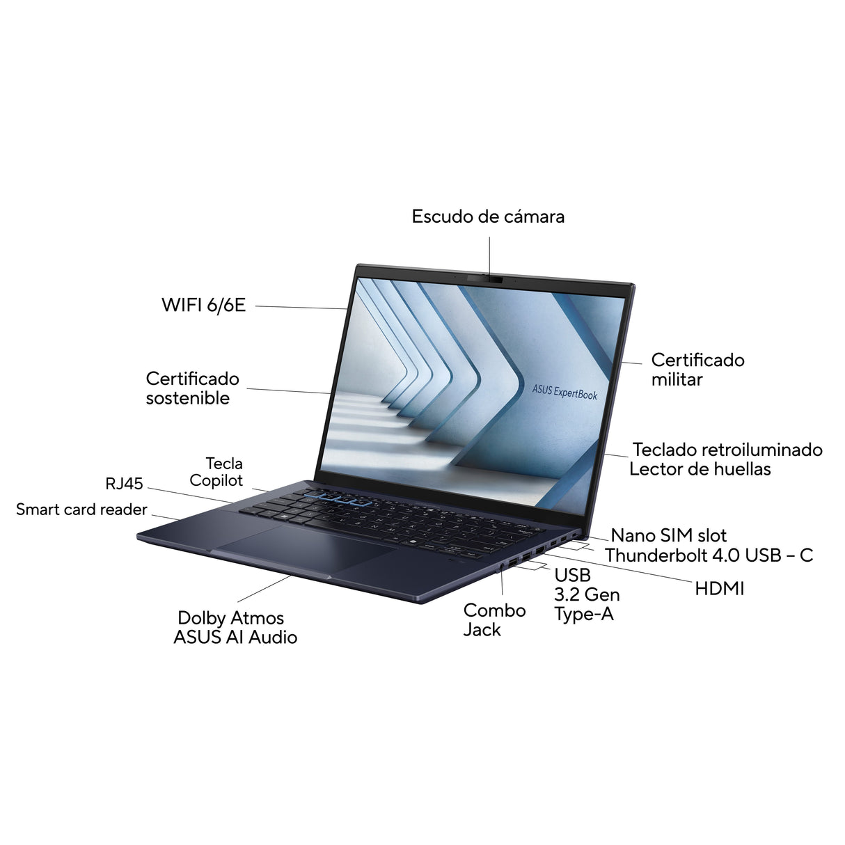 Portátil  Asus Expertbook B54 I7-1355u 16gb 512gb Ssd 14" W11pro Negro Teclado Retroiluminado