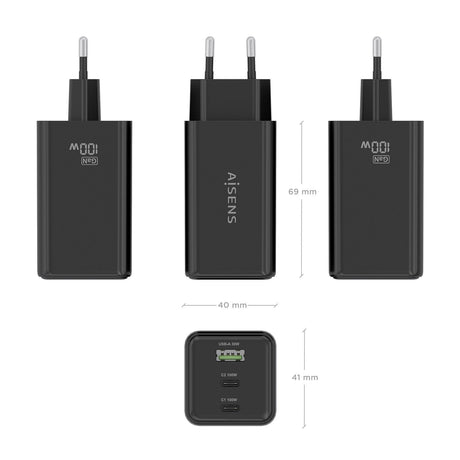 EAN 8435739903186 - AISENS ASCH-100W3P052-BK cargador de dispositivo móvil Universal Corriente alterna Carga rápida Interior imagen 4