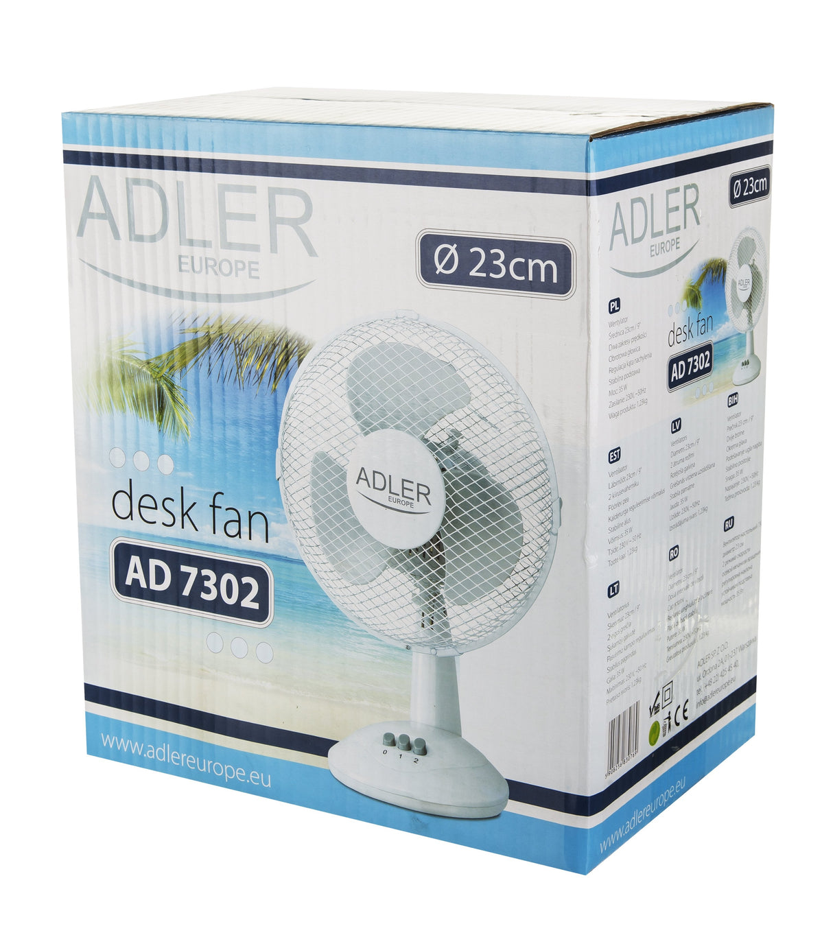 Adler Ad 7302 Desk Fan, Diameter 23cm, 2 Speed Settings, Up-Down Adjustment, Stable Base, Power 35w
