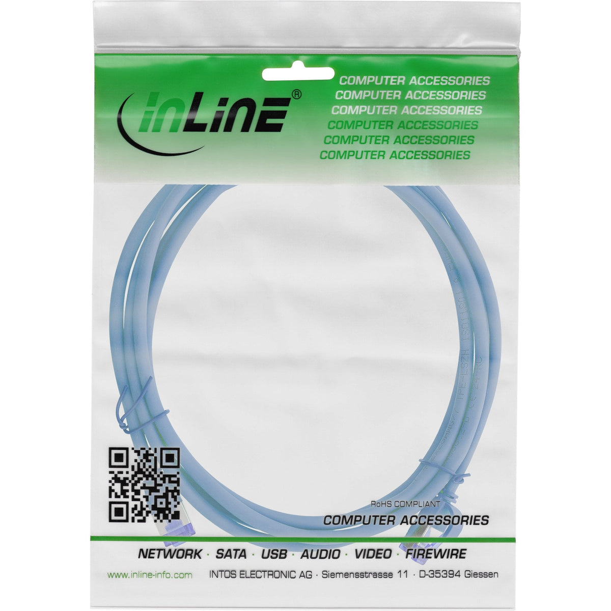 Inline® Cable De Red Slim, Cat.6a, S/Ftp, Tpe (Lszh) Flexible, Poe, Blue, 0.3m