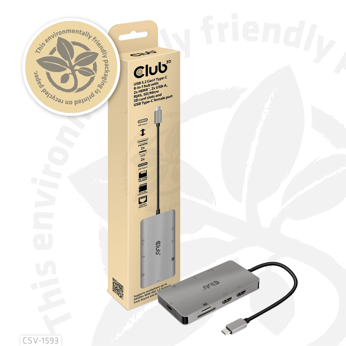 Club-3d Multistream Hub Usb 3.2 Gen1 Usb-C-> 2xhdmi, 2xusba, 1xsd, 1xmsd, 1xrj