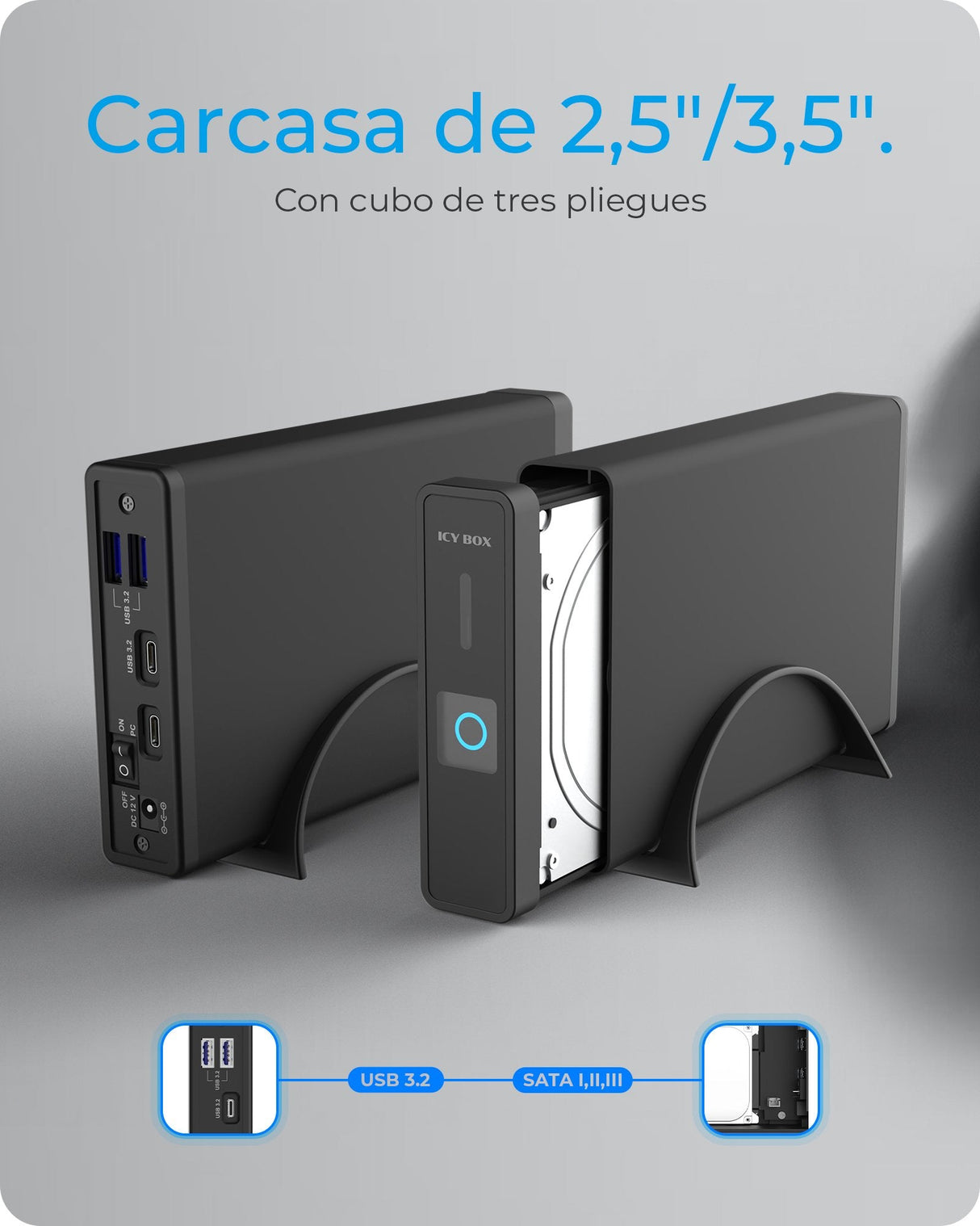 Geh. Icybox Usb 3.2 2,5"+3,5" Sata3 Hdd/Ssd Usb Typ-C M.Hub