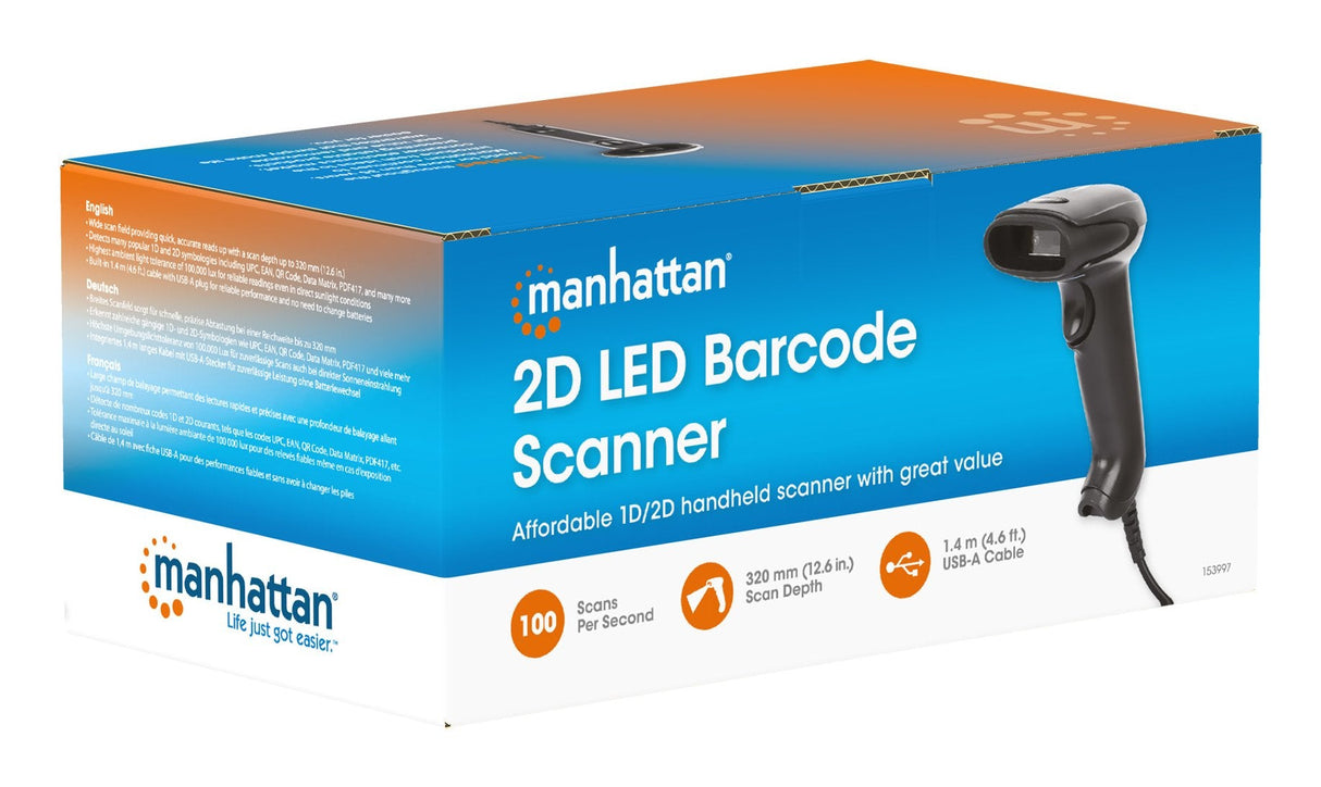 Manhattan 153997  Lector De Códigos De Barras Portátil 1d/2d Led Negro