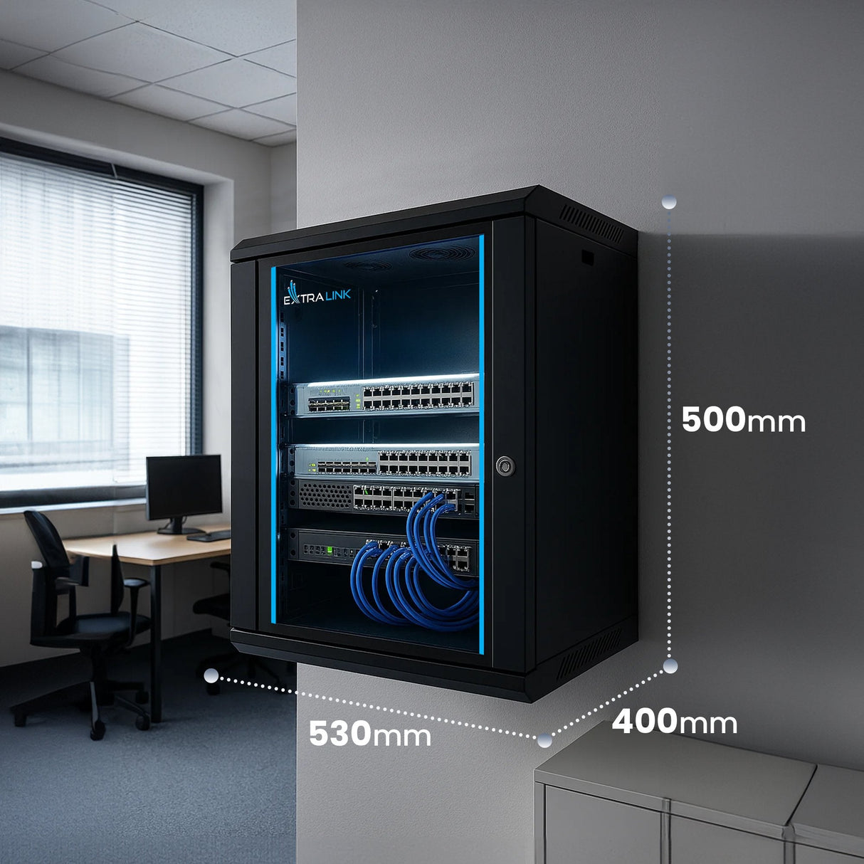 Extralink Lite 9u 530x400 Wall-Mounted Rackmount Cabinet Negro With Shelf