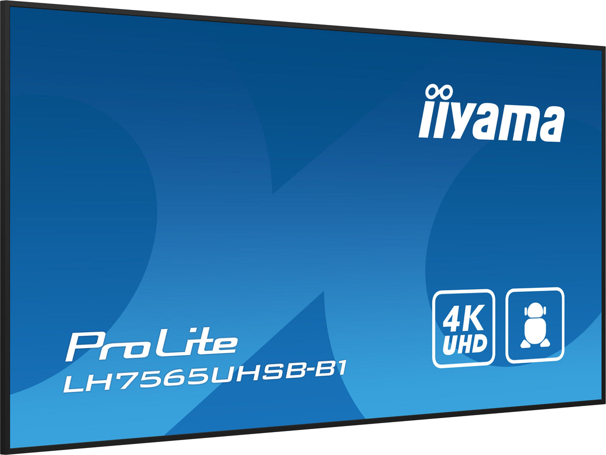Iiyama Lh7565uhsb-B1 Pantalla De Señalización Diseño De Quiosco 189,2 Cm (74.5") Led Wifi 800 Cd / M² 4k Ultra Hd Negro Procesador Incorporado Android 11 24/7