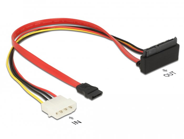 Delock 85514 Cable Sata De 6 Gb/S Hembra De 7 Pines + Enchufe De Alimentación De 4 Pines Molex > Sata Curvado Hacia Arriba, Hembra, Metálico De 22 Pines Y 30 Cm