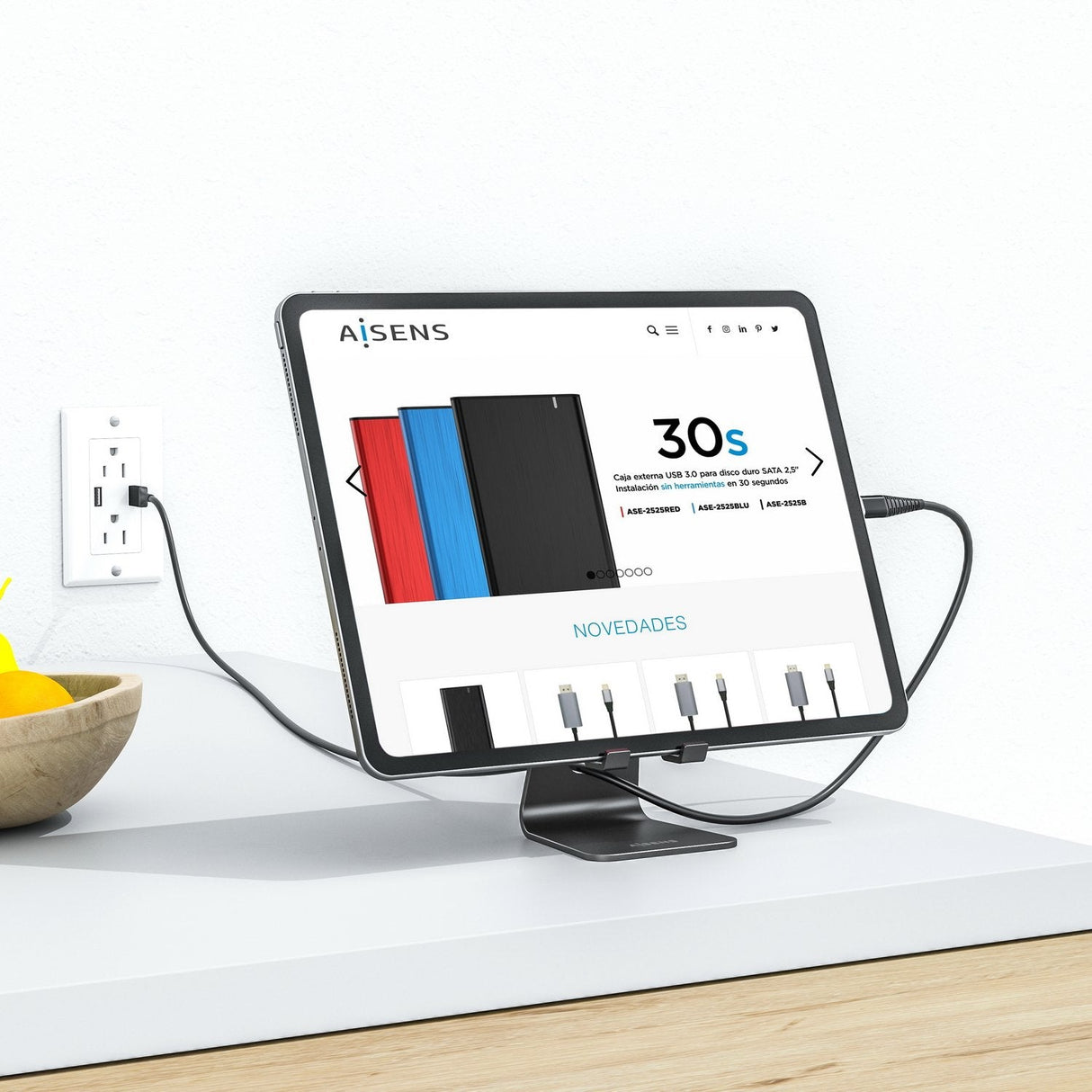 Aisens Soporte De Sobremesa Tamaño M Ajustable (1 Pivote) Para Movil / Tablet - Negro