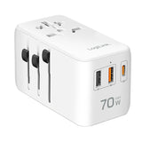 Cargador De Viaje Universal, 70 W (Pd), 4 Conexiones,Cable, Ignífuga,  (Eu/Uk/Us/Aus) Blanco Logilink